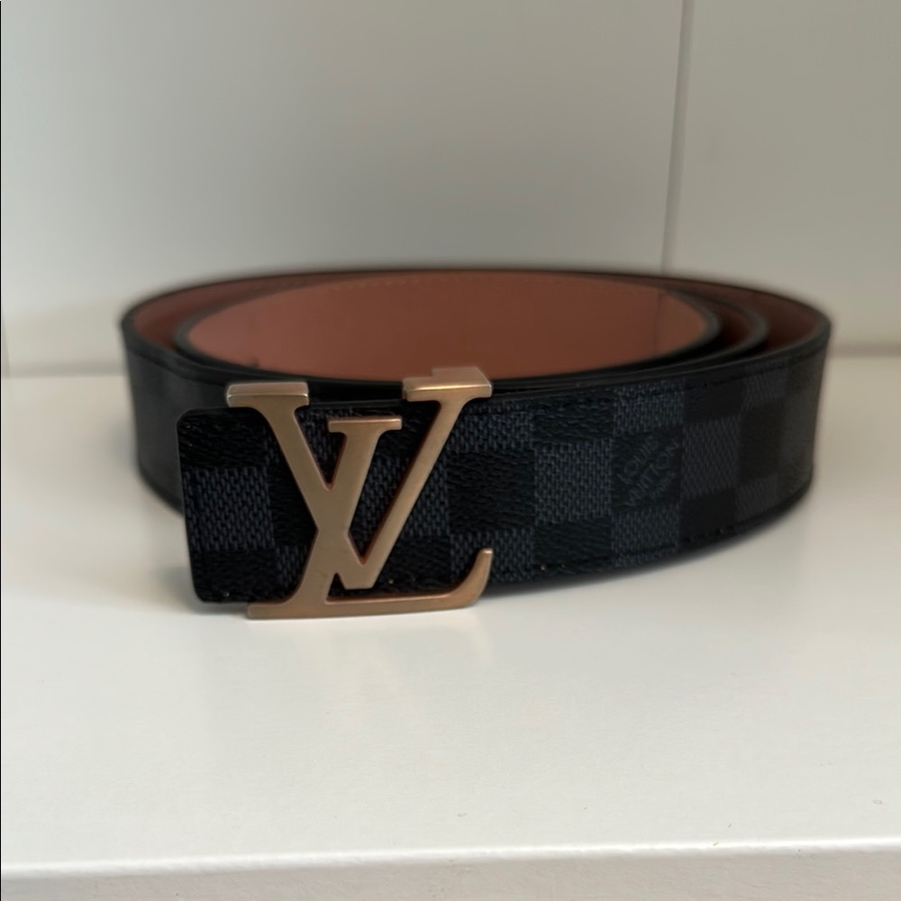 Black and Dark Grey Monogram Checkered Belt